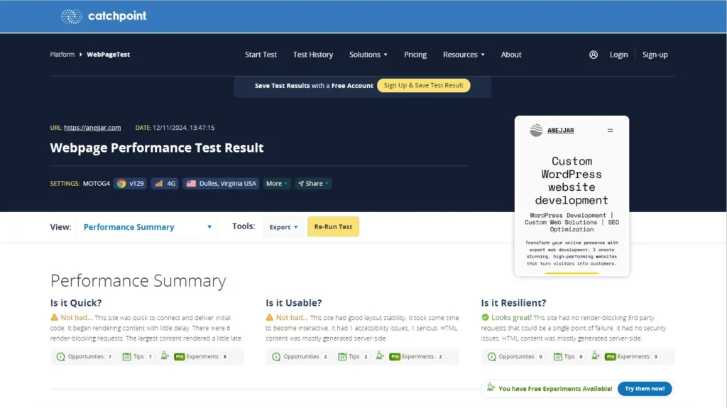WebPageTest.org speed test anejjar.com