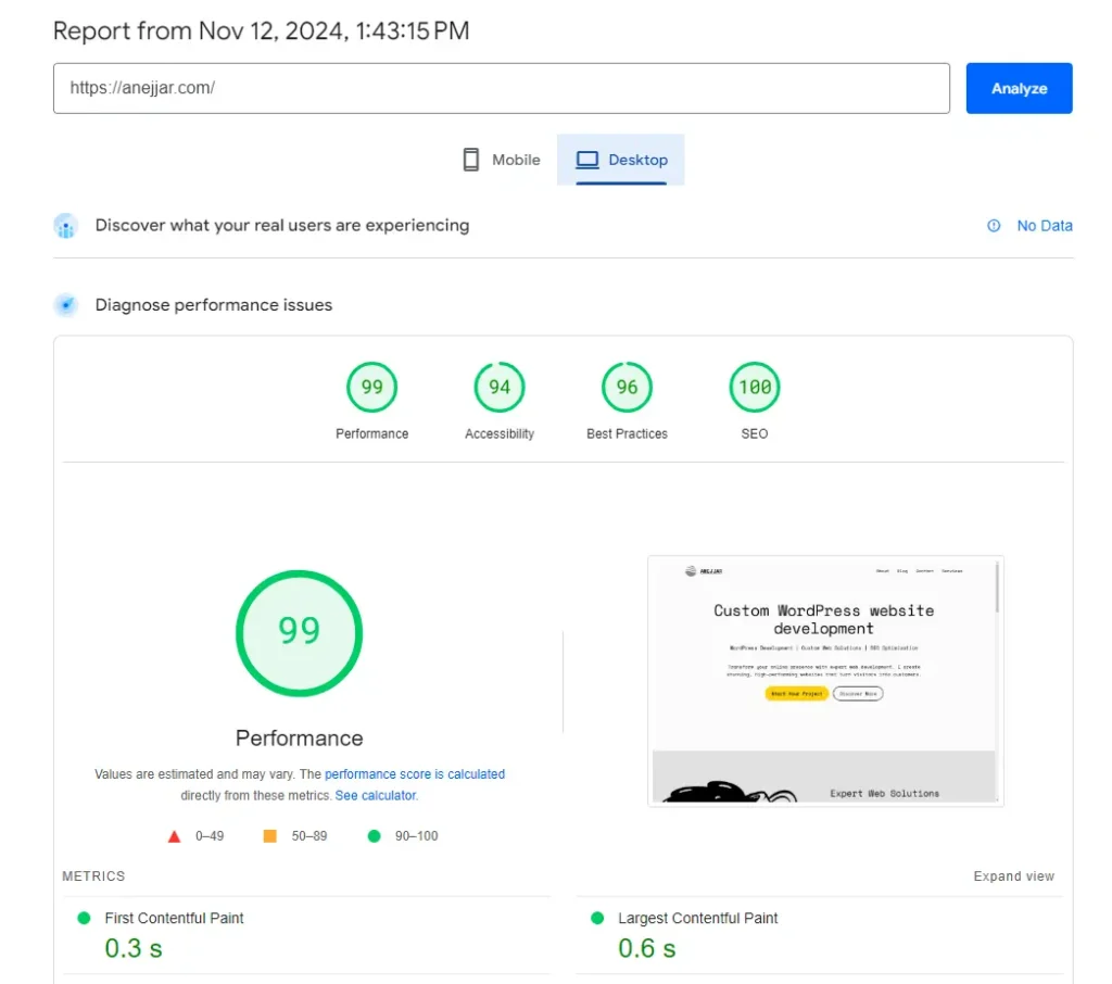 google page speed test anejjar.com